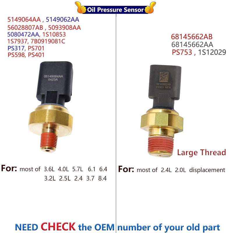 ADdormorn 5149062AA Oil Pressure Sensor for Dodge, Jeep, Chrysler, Ram,Cherokee, Oil Sending Unit, Engine Oil Pressure Sensor Sender Switch 926-188 - Image 4